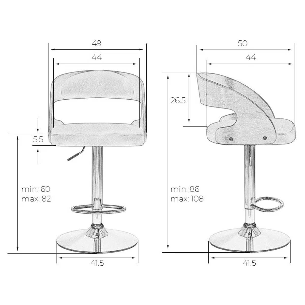 Hydraulic Bar Stool 45 x 45 cm - MADE17