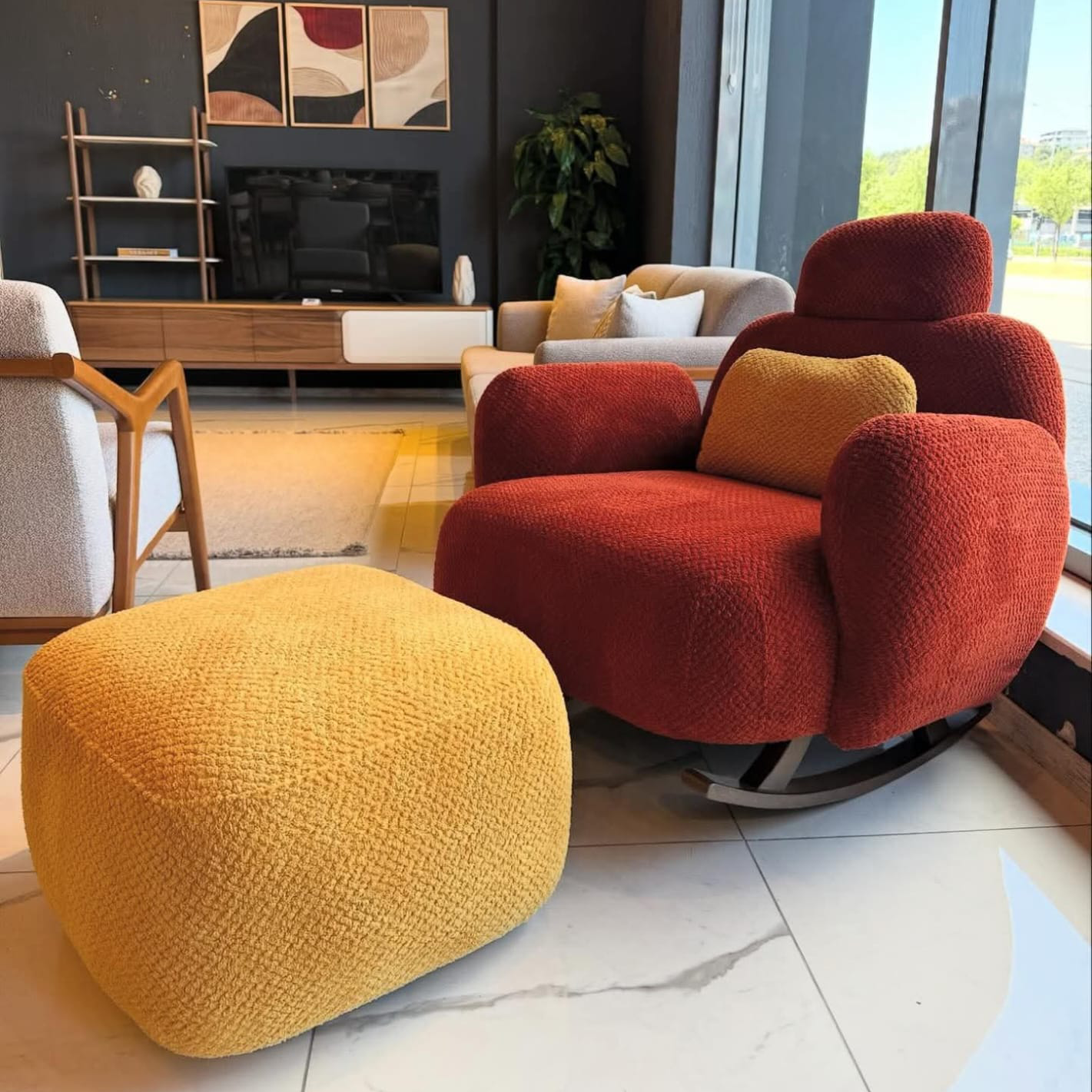 Armchair with pouf, beech wood, 75x75cm - ECO34