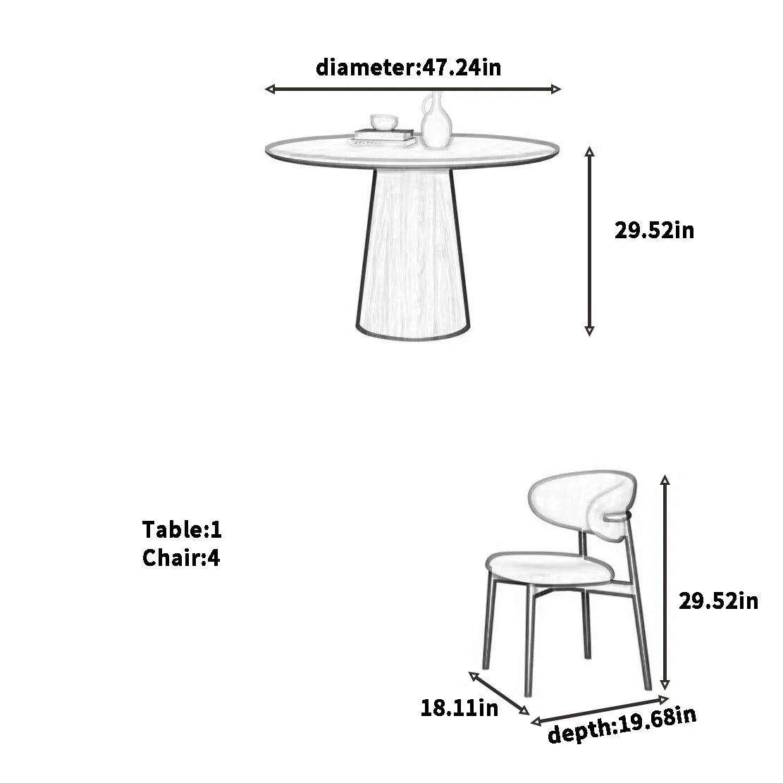 Beech Wood Dining Table - 5 Pieces - HMS47