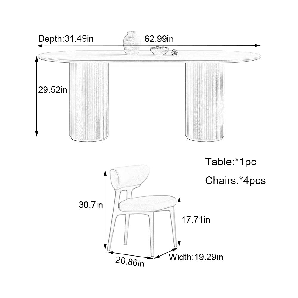 Beech Wood Dining Table - 7 Pieces - HMS49