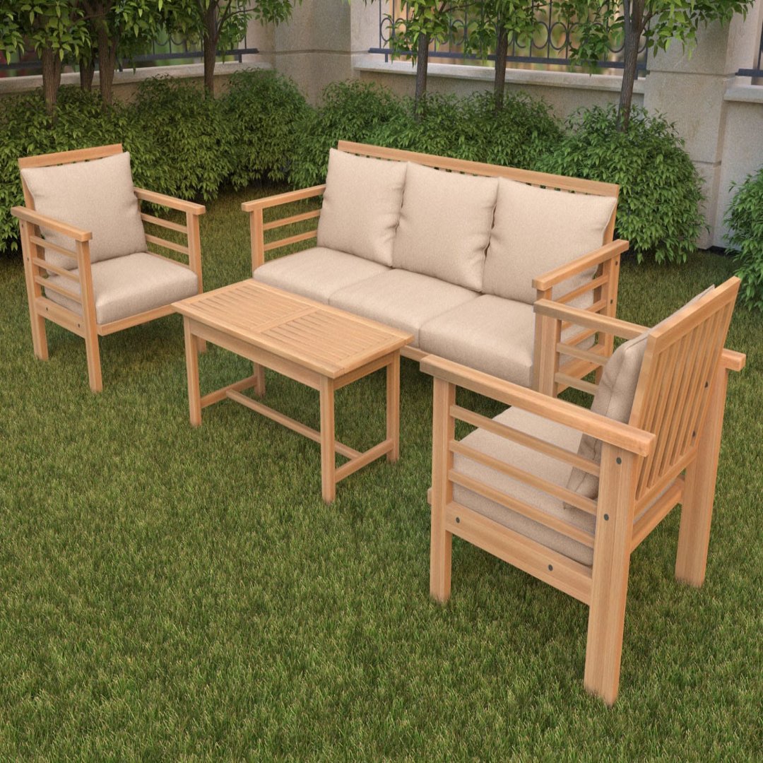 Outdoor Garden Furniture Wood Patio Sofa Set Natural Beech Wood