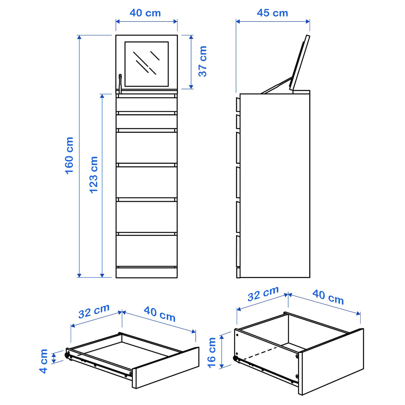 Drawer unit with mirror 45 x 40 cm - WDY26