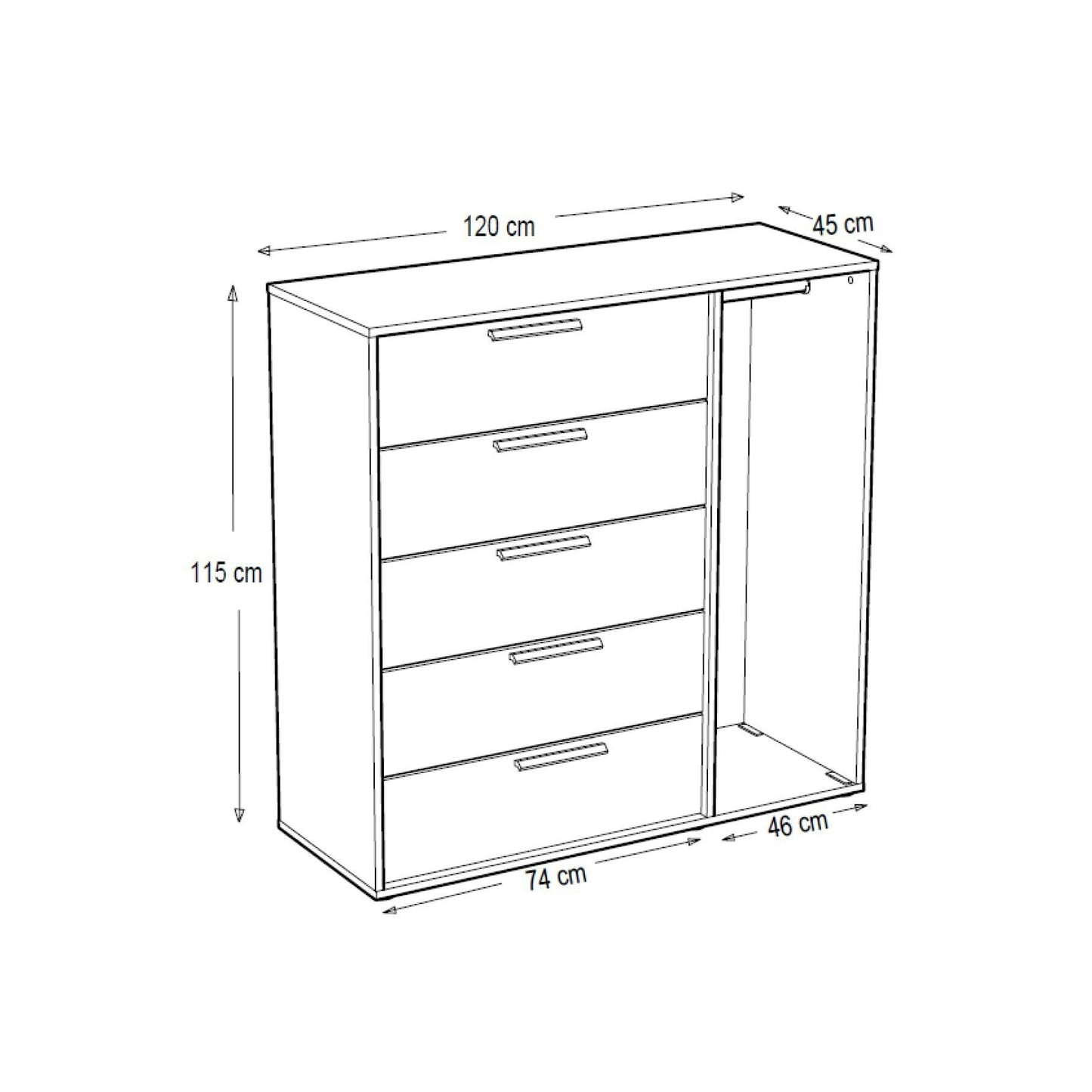 وحدة أدراج مع شماعة 45×120سم - SHR204