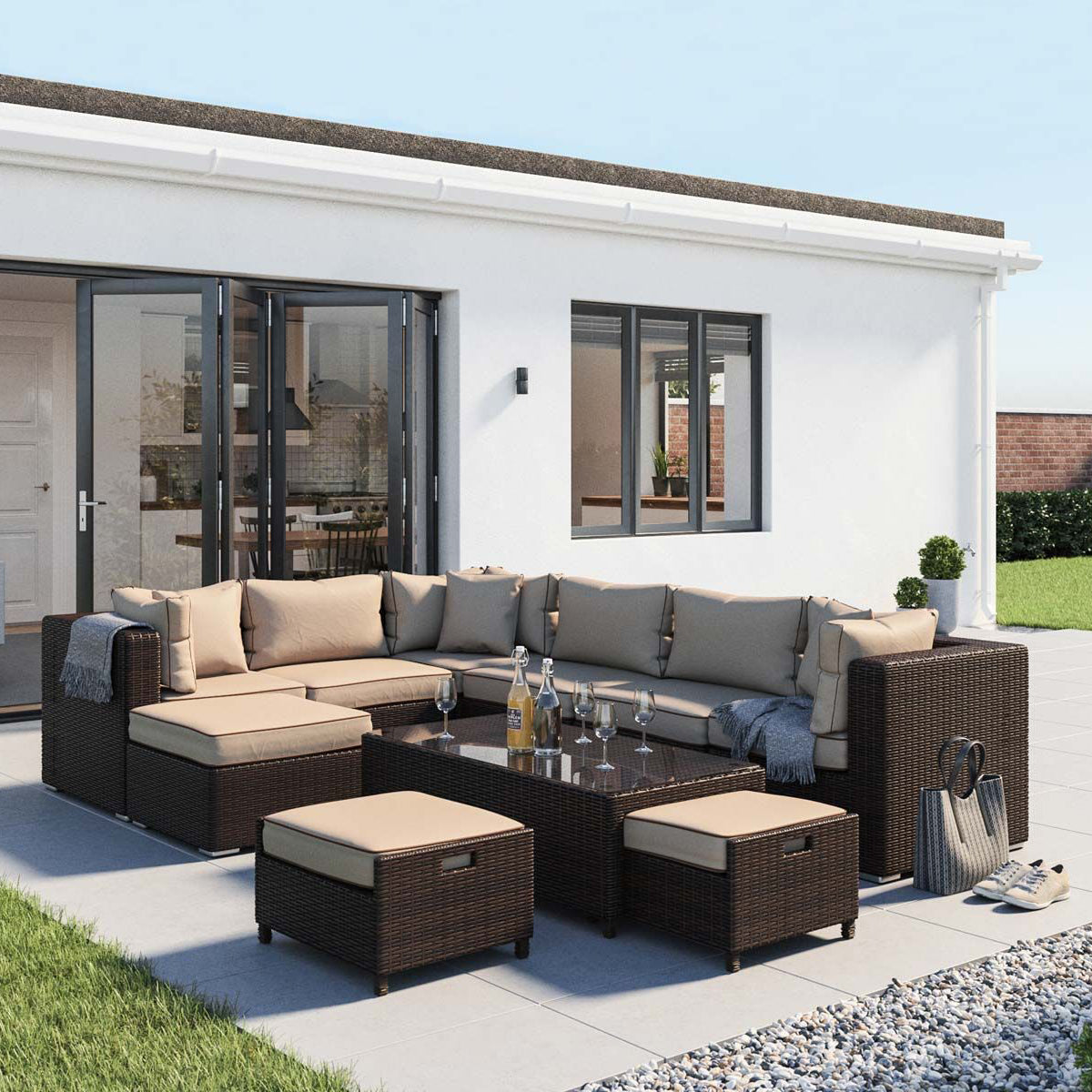 Outdoor set corner sofa with pouf and table SHP120