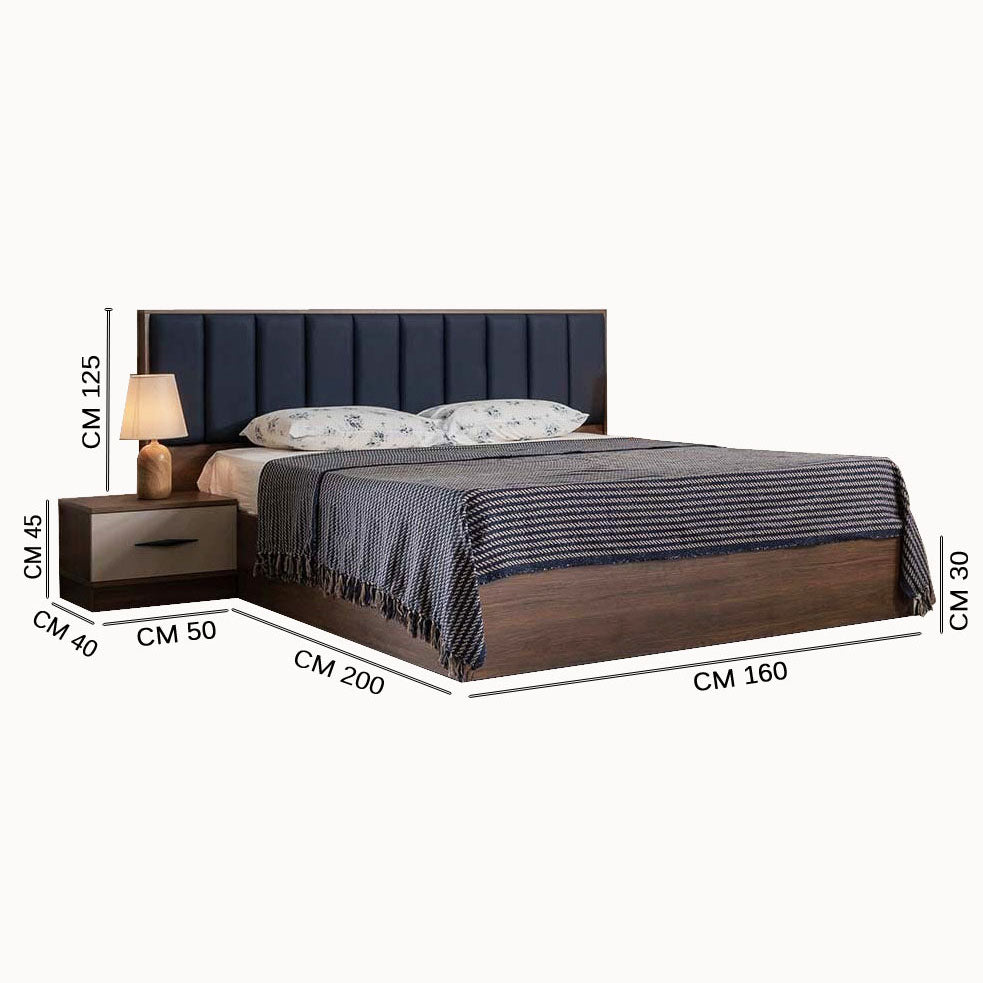 سرير مع 2 كمود خشب طبيعي - مقاسات متعددة - ألوان متعددة -WS132