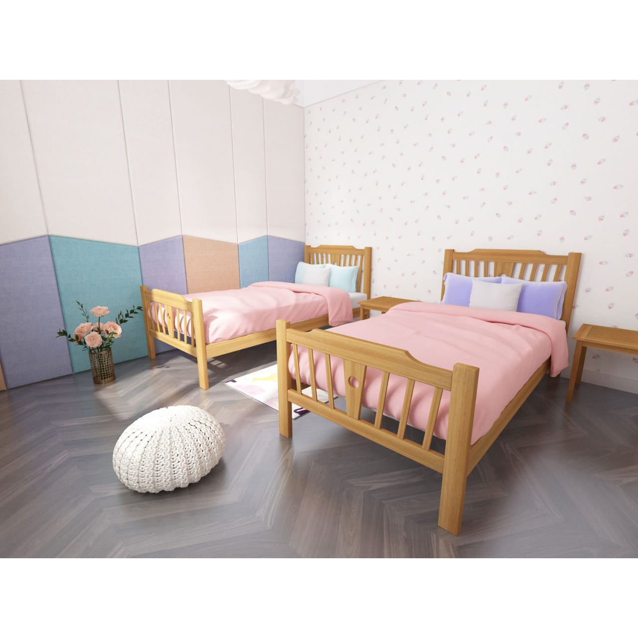 سرير بدورين خشب زان طبيعي 100×195سم -MNR34