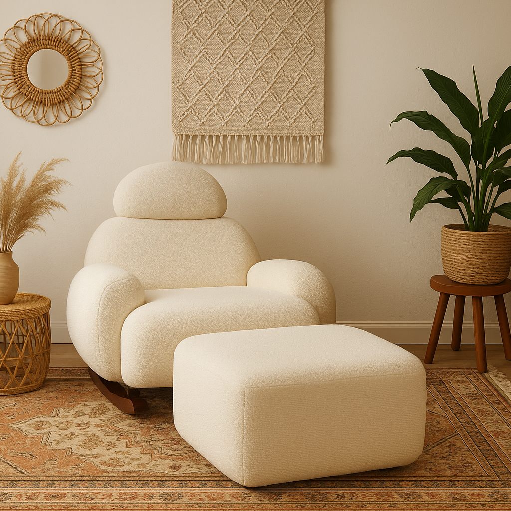 كرسي هزاز خشب زان مع بوف 85×85سم - WM133