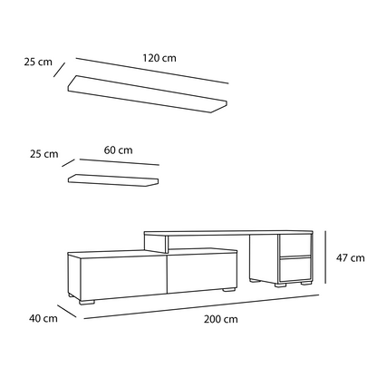 TV table with wall shelves 200x40cm - MIRA25