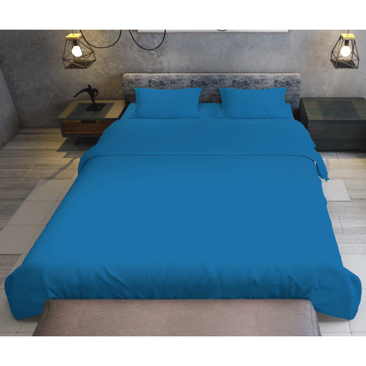 Blue 250tc percale cotton duvet cover and 2 pillowcases - multiple sizes - BD323