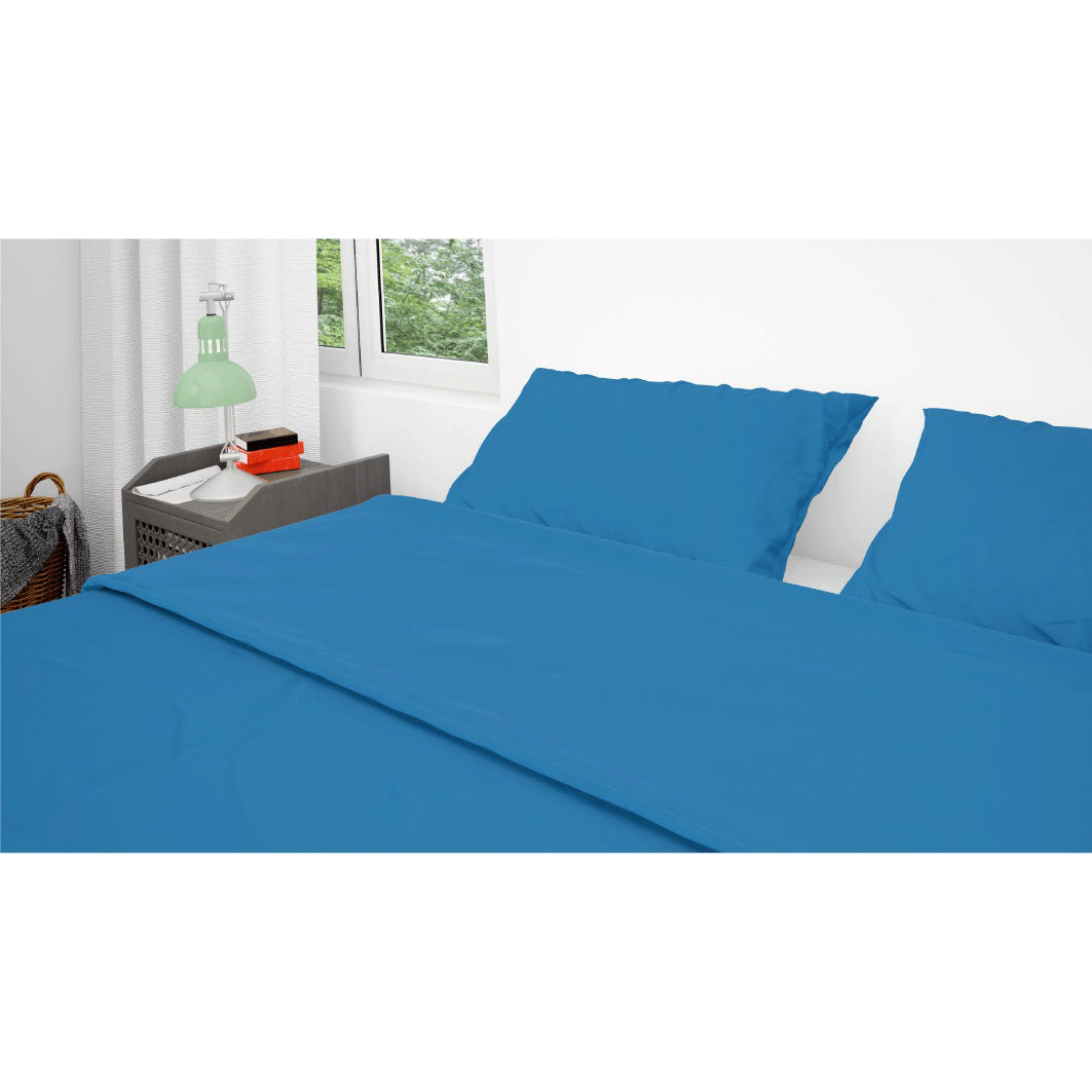 Blue 250tc percale cotton duvet cover and 2 pillowcases - multiple sizes - BD323