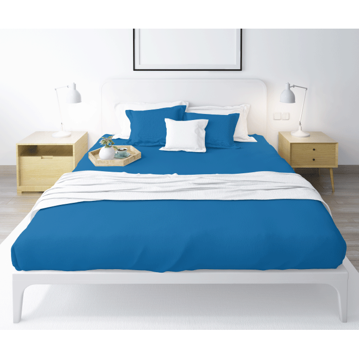 Blue Fitted Sheet Set Cotton 250tc Percale and 2 Pillowcases - Multiple Sizes - BD314