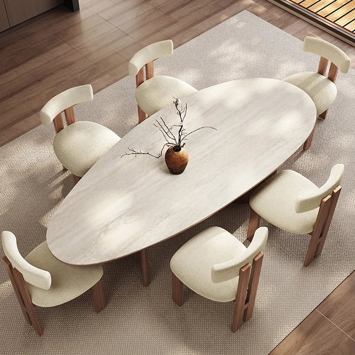 Beech Wood Dining Table - 7 Pieces - HMS44