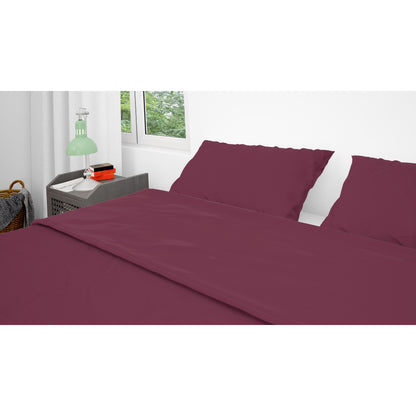 Burgundy 250tc percale cotton flat bed sheet and 2 pillowcases - multiple sizes - BD332