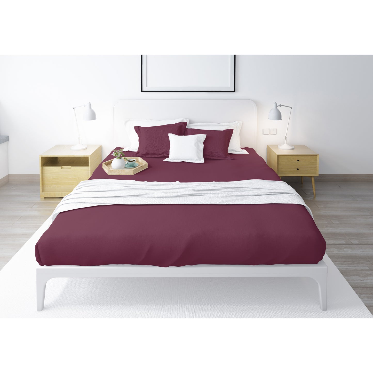 Burgundy fitted sheet set, 250tc percale cotton and 2 pillowcases - multiple sizes - BD326