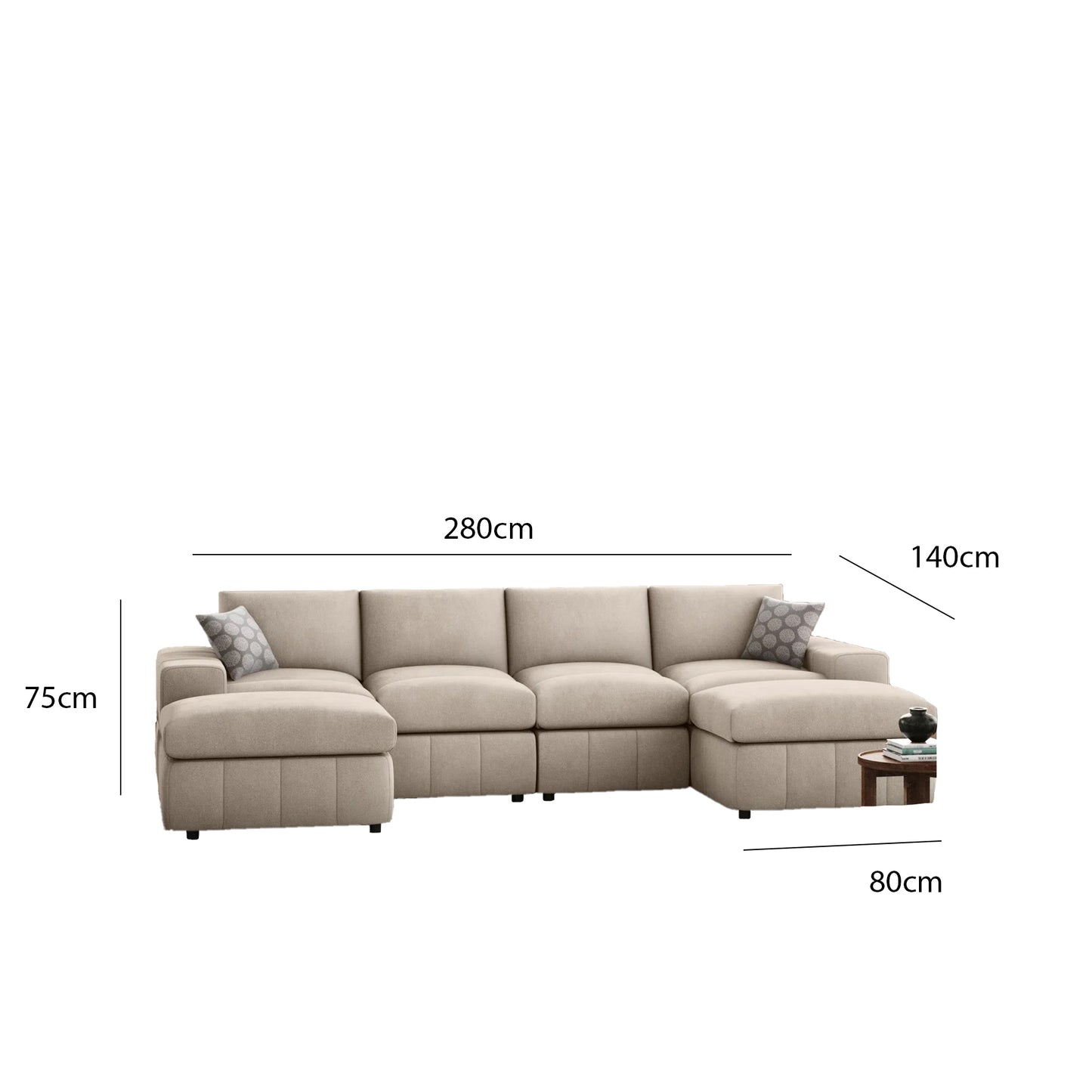 Corner sofa with 2 beech wood pouf 280×140 cm - OUR50
