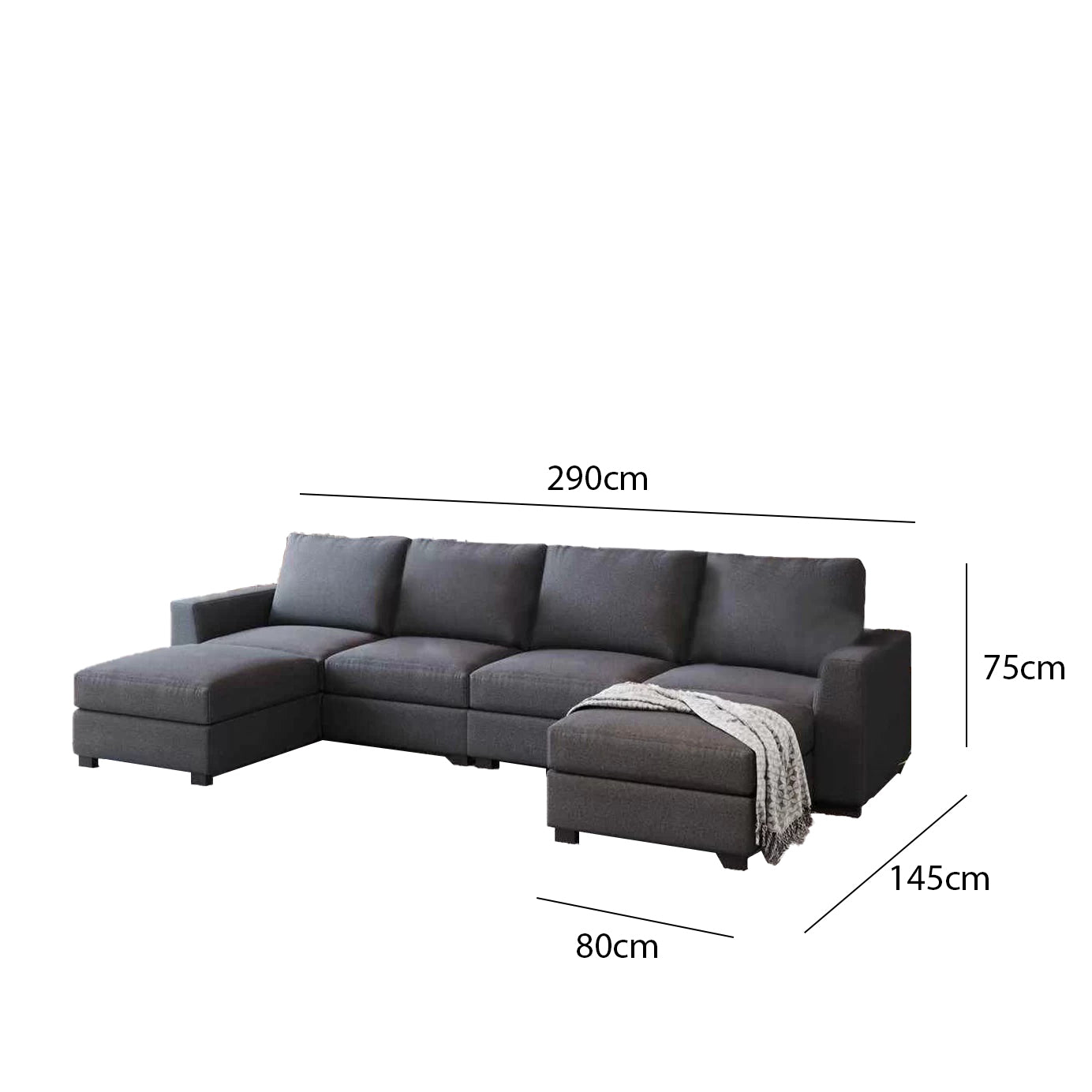 Corner sofa with 2 beech wood poufs 290×145 cm - OUR52