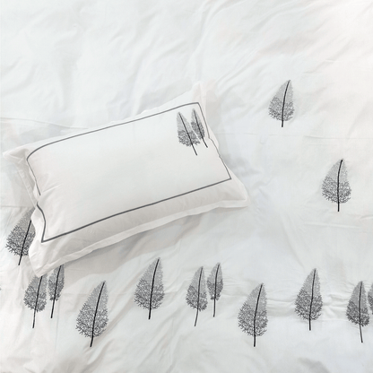 White Embroidered Duvet Cover Cotton 250tc Percale and 2 Pillowcases - Multiple Sizes - BD341