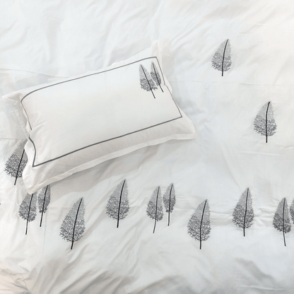 White Embroidered Duvet Cover Cotton 250tc Percale and 2 Pillowcases - Multiple Sizes - BD341