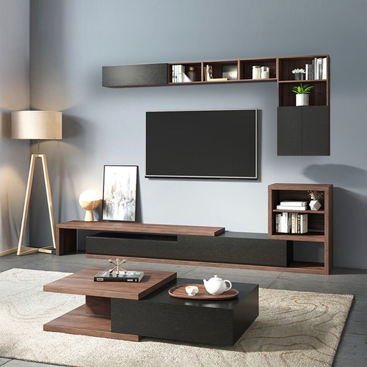 Coffee table with TV table and upper shelving unit - NAG37