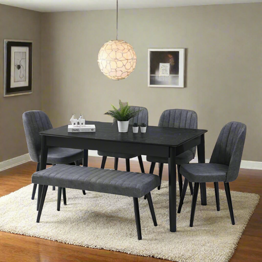 Dining table with 4 chairs and a banquette - MES172