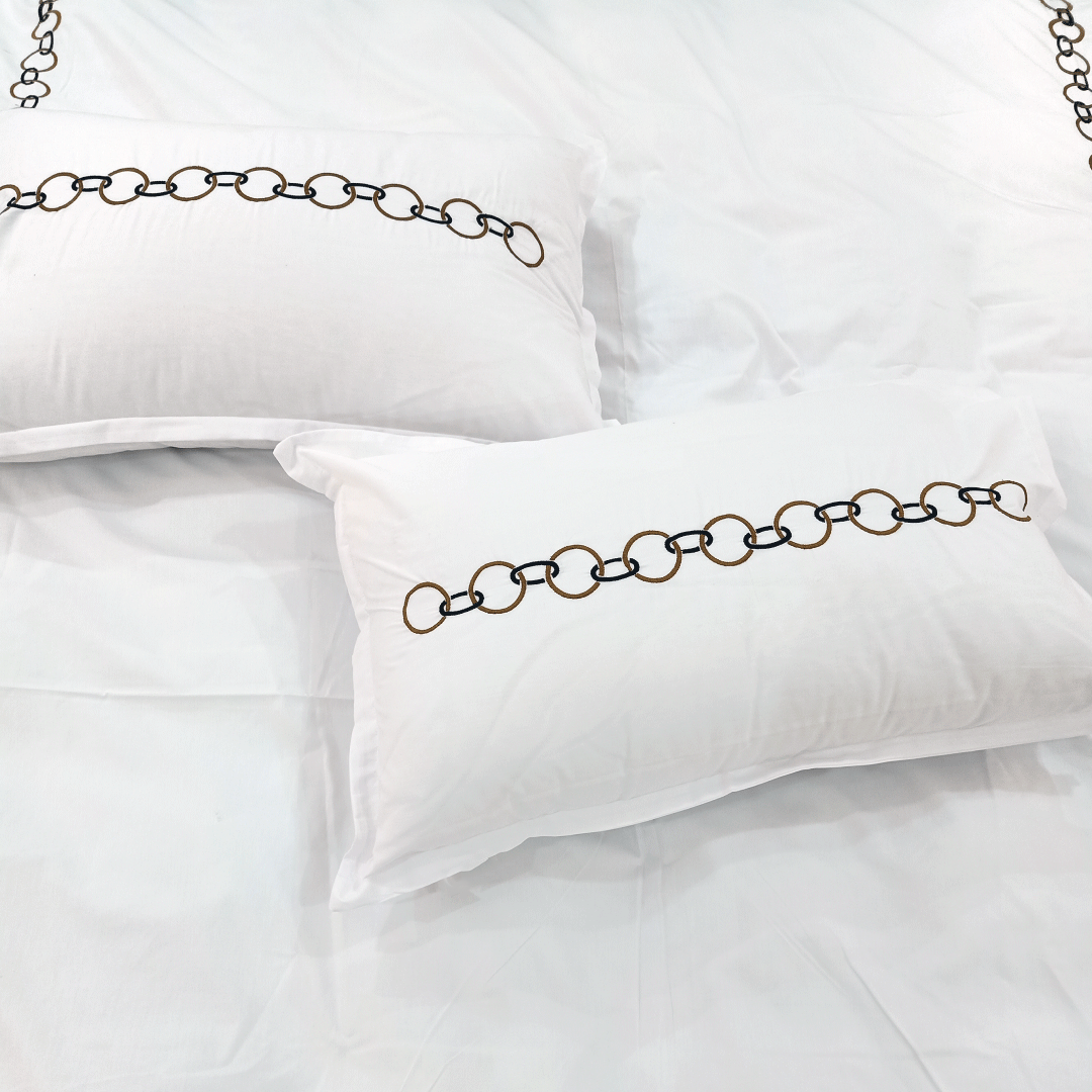 White Embroidered Duvet Cover Cotton 250tc Percale and 2 Pillowcases - Multiple Sizes - BD338