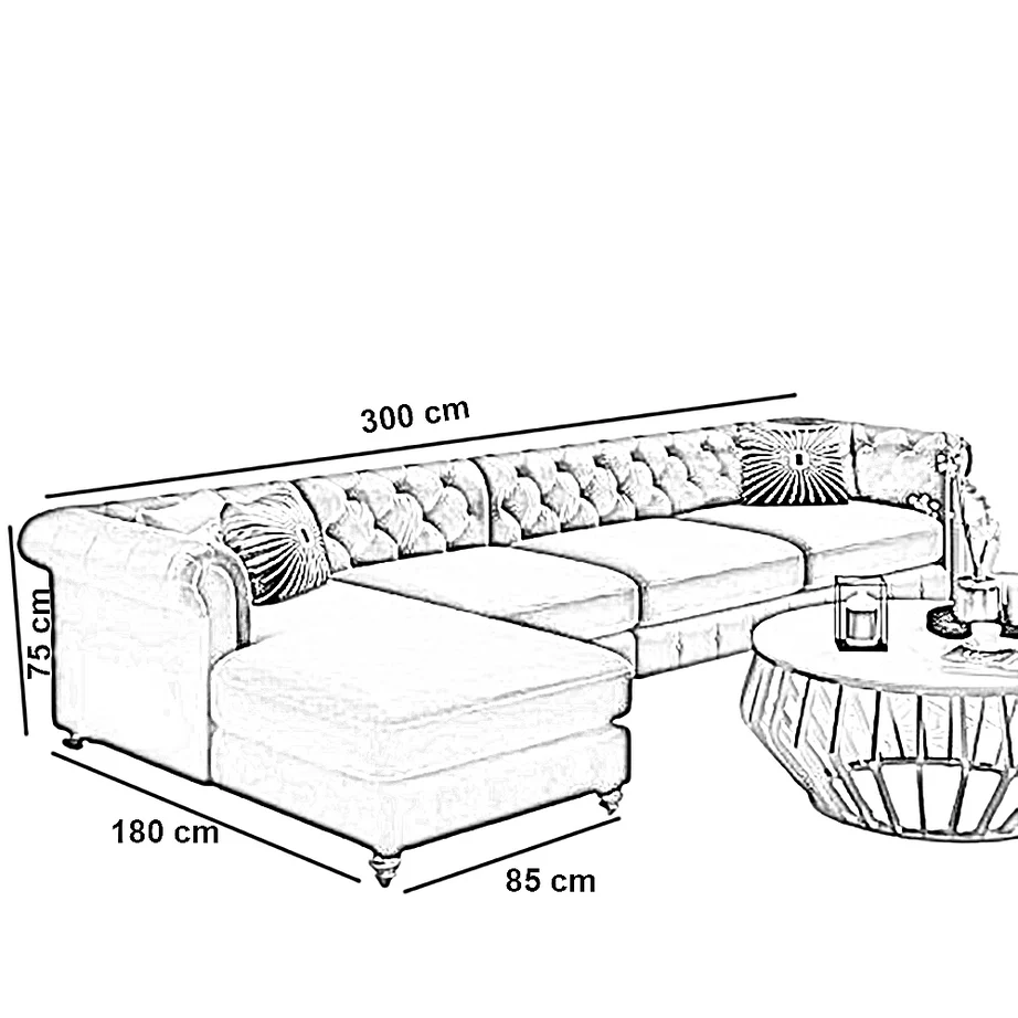 Beech wood corner sofa 300 x 180 cm - KEY65