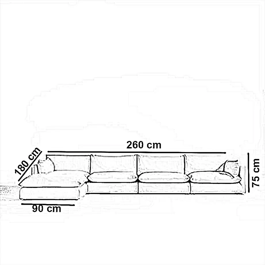 Beech wood corner sofa 260 x 180 cm - KEY66