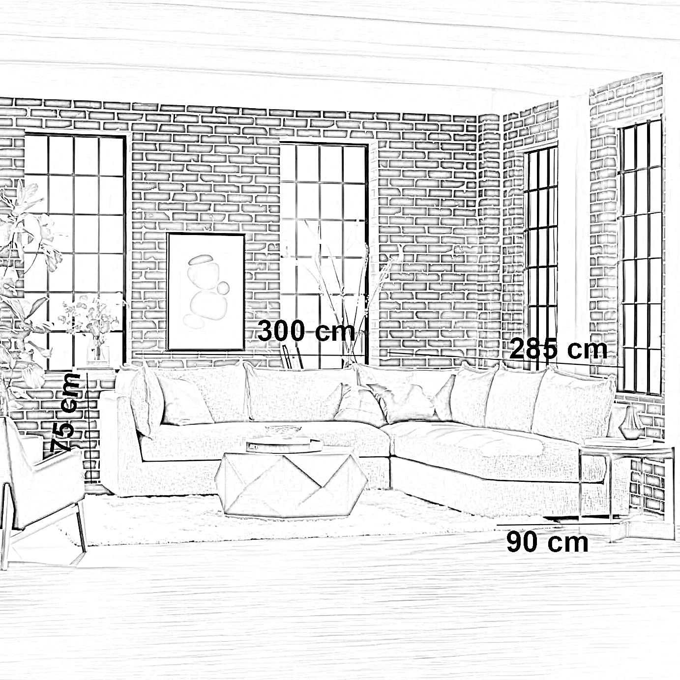 Beech wood corner sofa 300 x 285 cm - KEY68