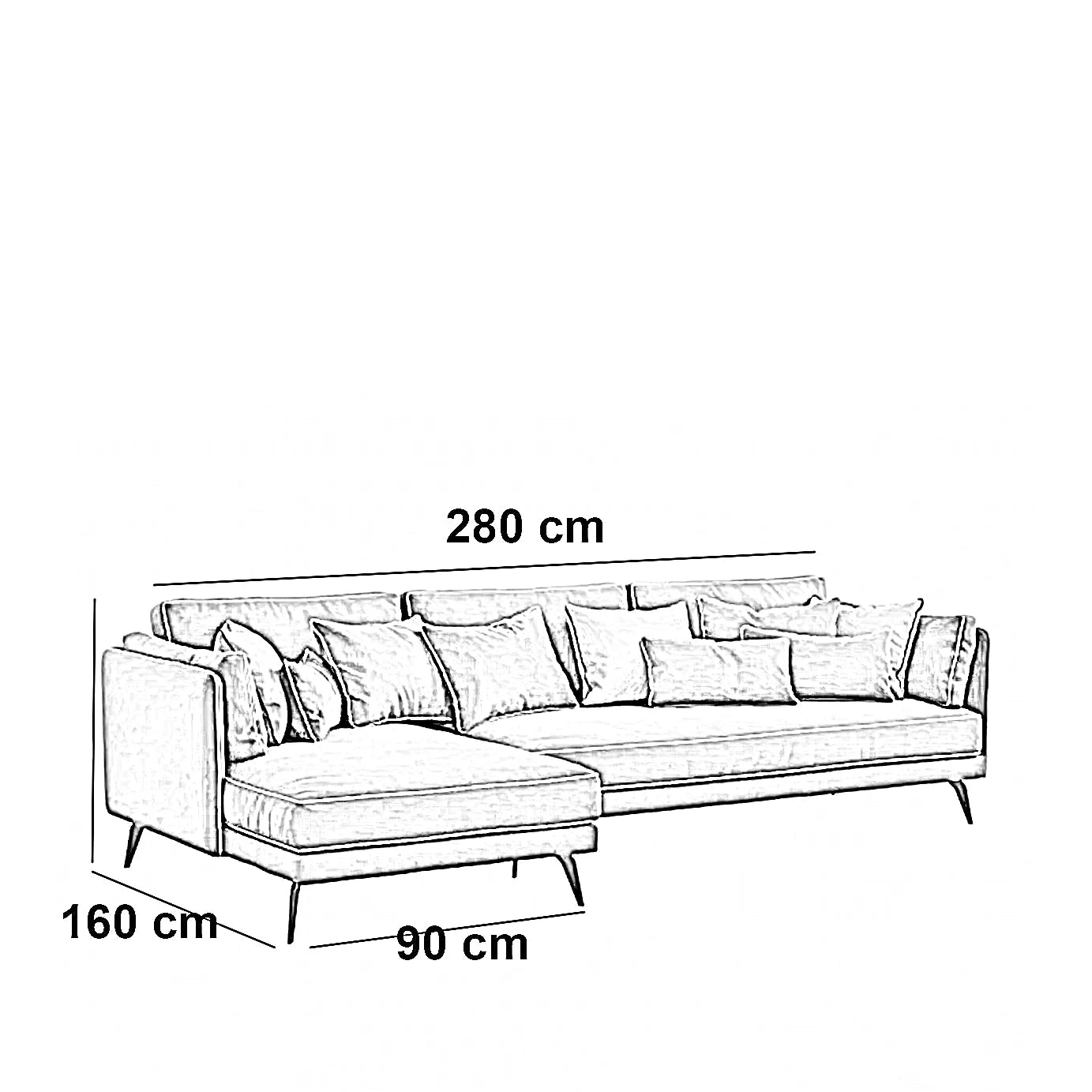Beech wood corner sofa 280 x 160 cm - KEY69