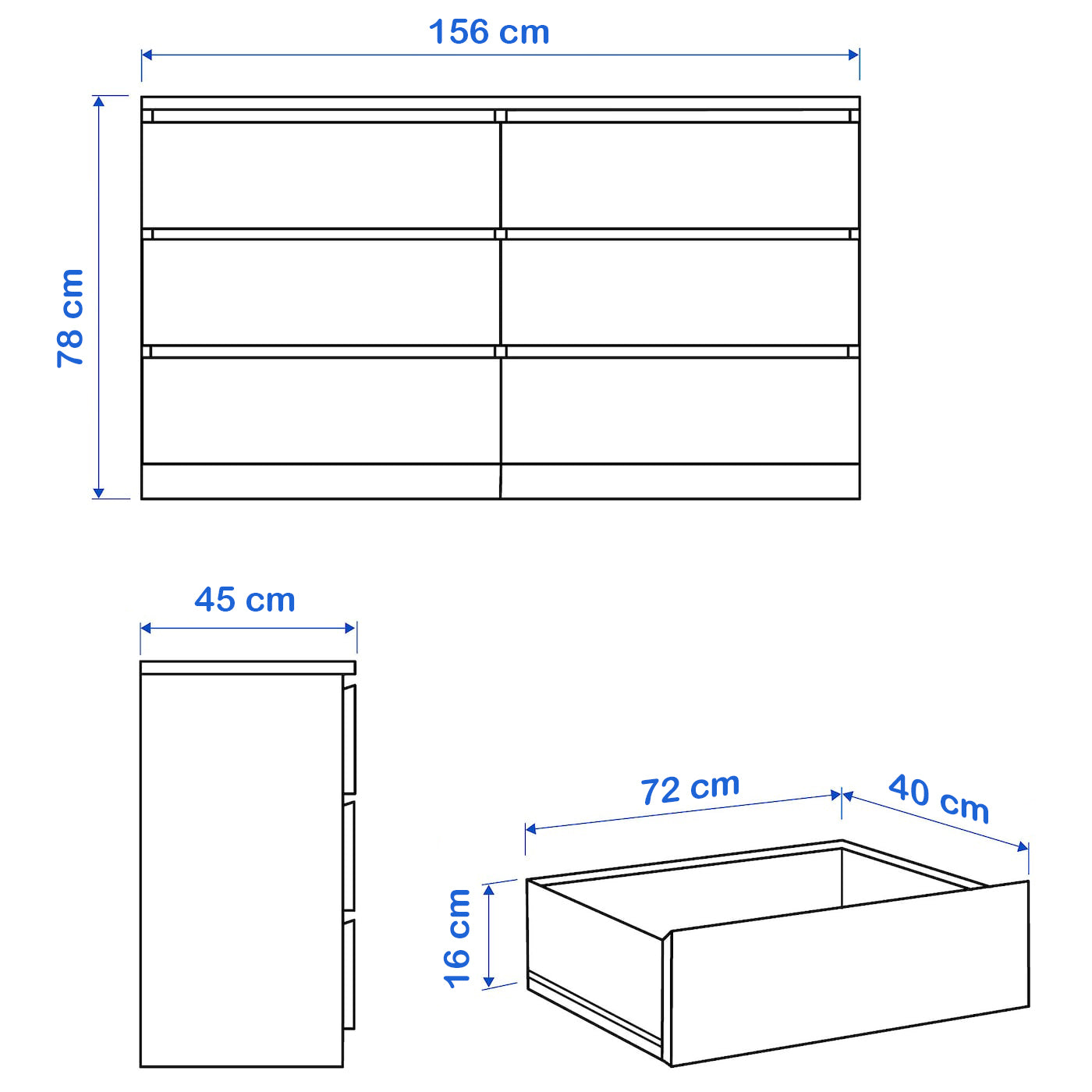 Drawer unit 156 x 45 cm - WDY22