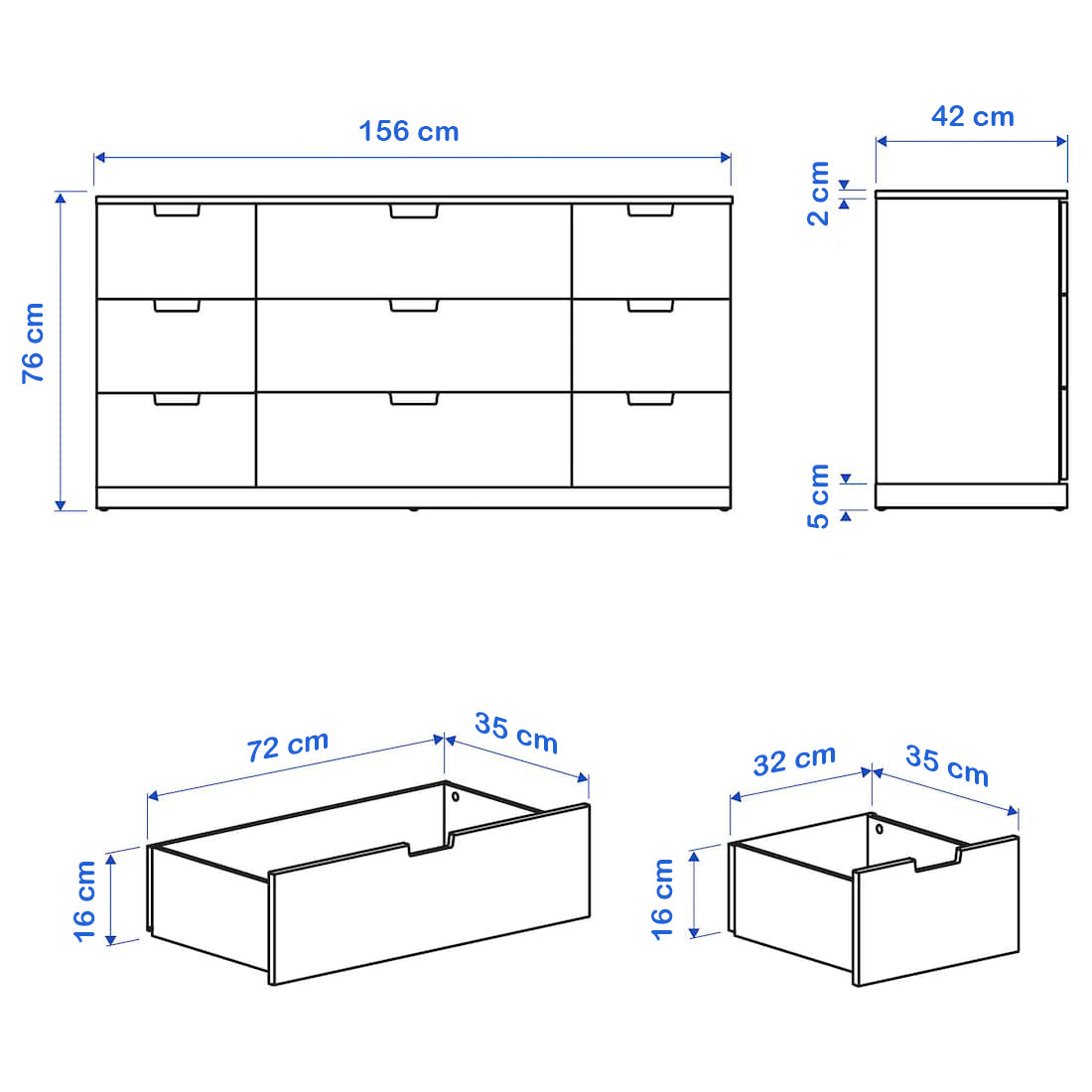 Drawer unit 156 x 42 cm - WDY55