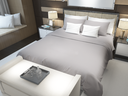 ملاية سرير مسطحة رمادي فاتح قطن 250tc بركال و 2 غطاء وسادة - مقاسات متعددة - BD24