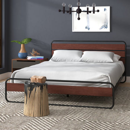سرير معدن مع خشب وزوايا منحنية - مقاسات متعددة-Chic Homz