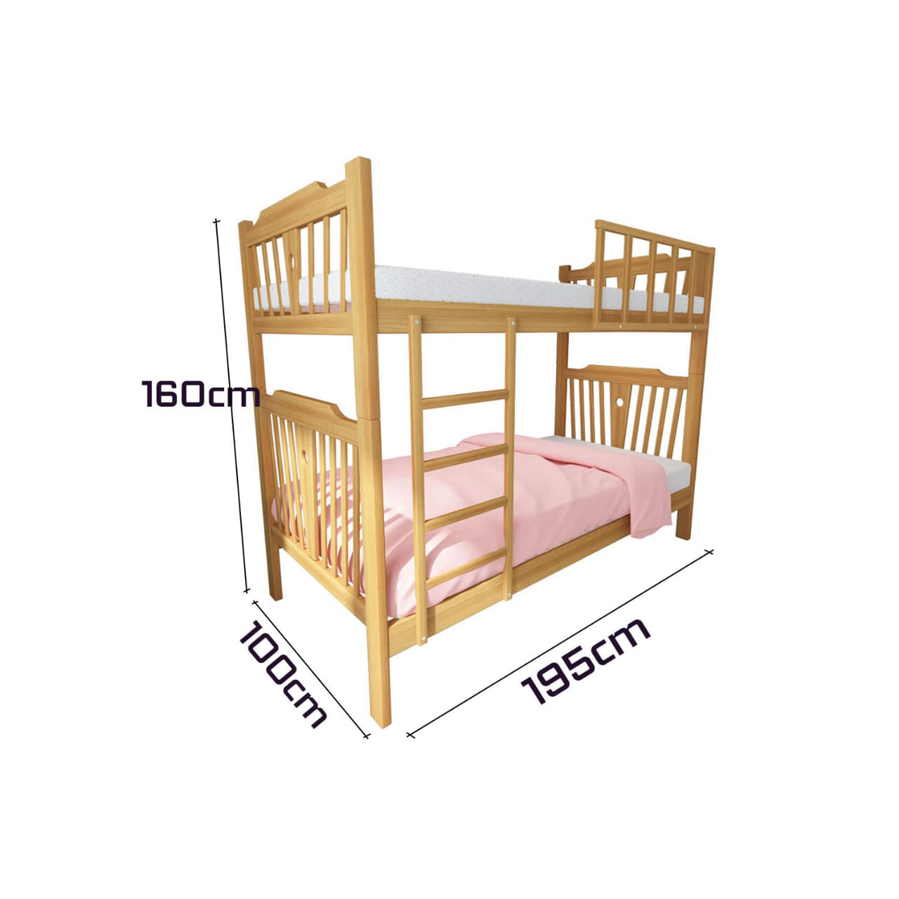 سرير بدورين خشب زان طبيعي 100×195سم -MNR34