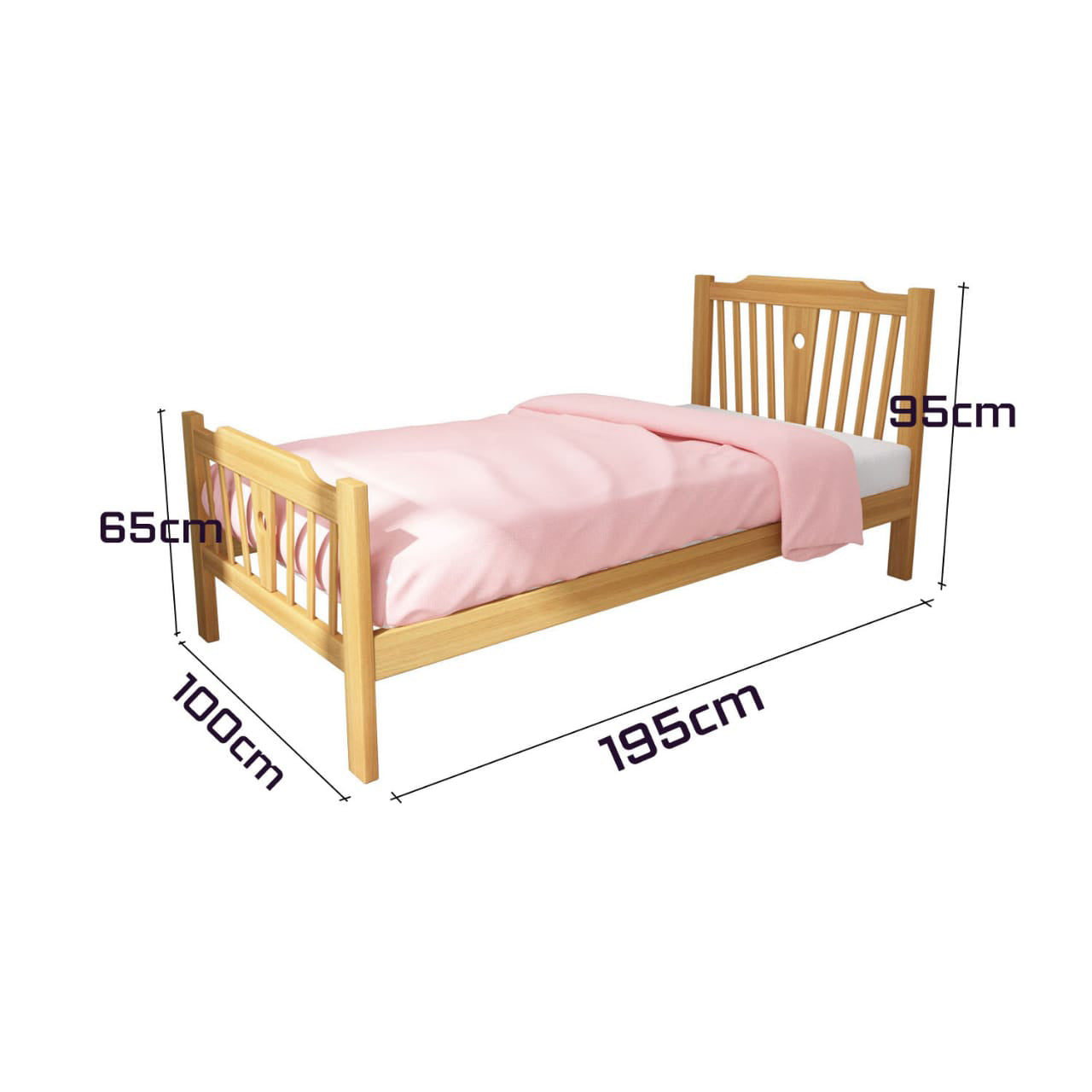 Natural beech wood bed 100×195 cm -MNR35