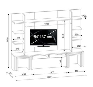 ترابيزة تلفزيون 180X33 سم مع أربع ترابيزات متداخلة وظهر خشبي - الوان متعددة-Chic Homz