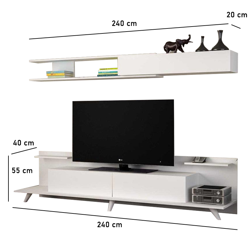 TV table with upper display and storage unit 240X40 cm, multi-color - CBE401